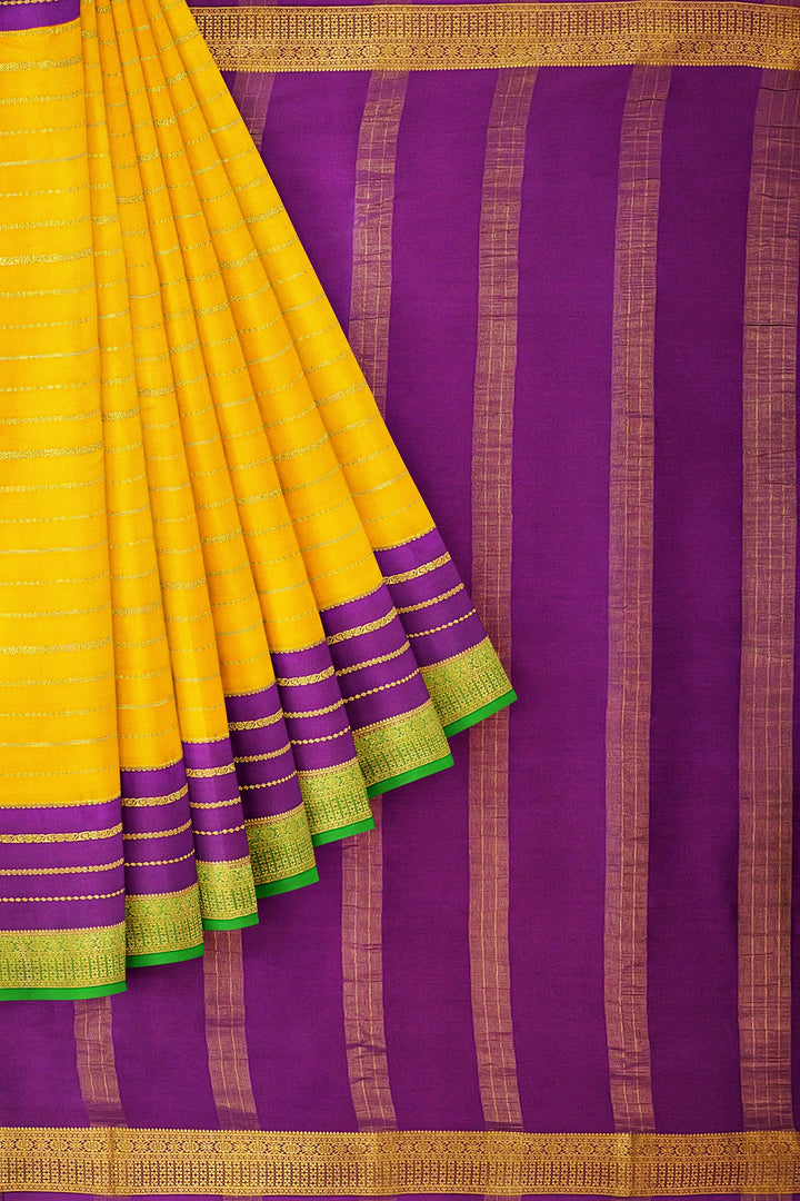 Yellow Pure Mysore Crepe Silk 3D Saree | SILK MARK CERTIFIED