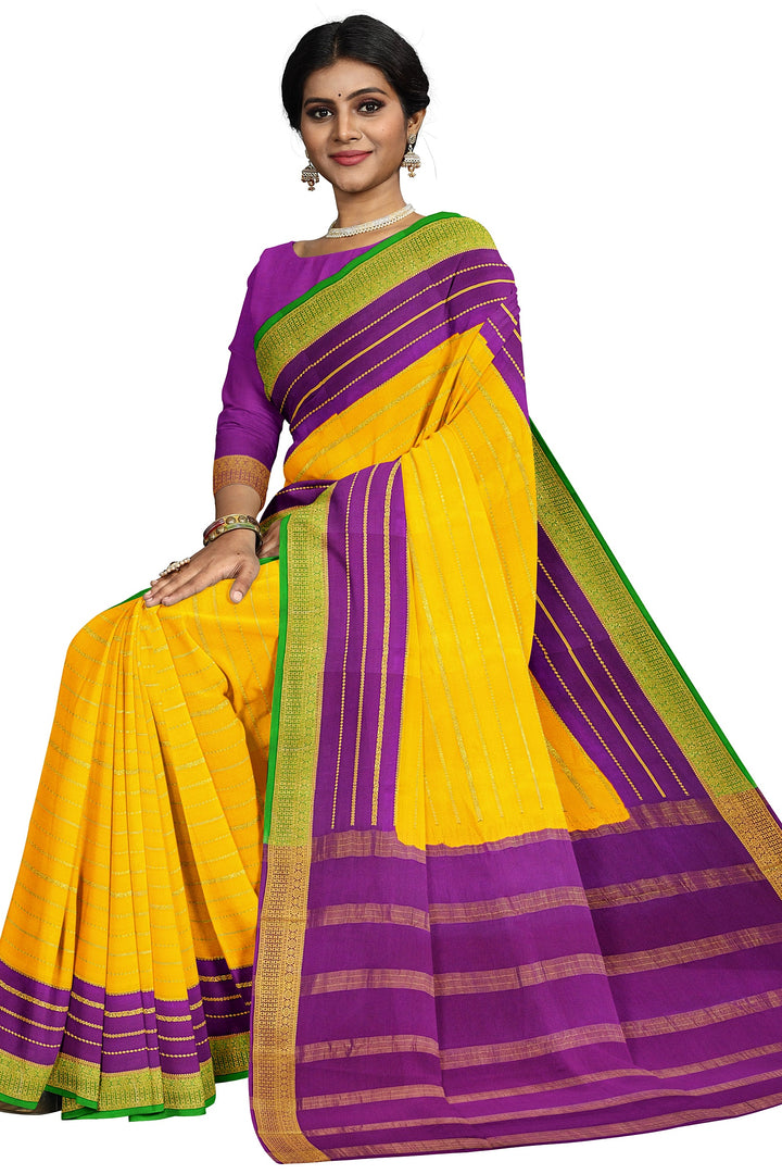 Yellow Pure Mysore Crepe Silk 3D Saree | SILK MARK CERTIFIED