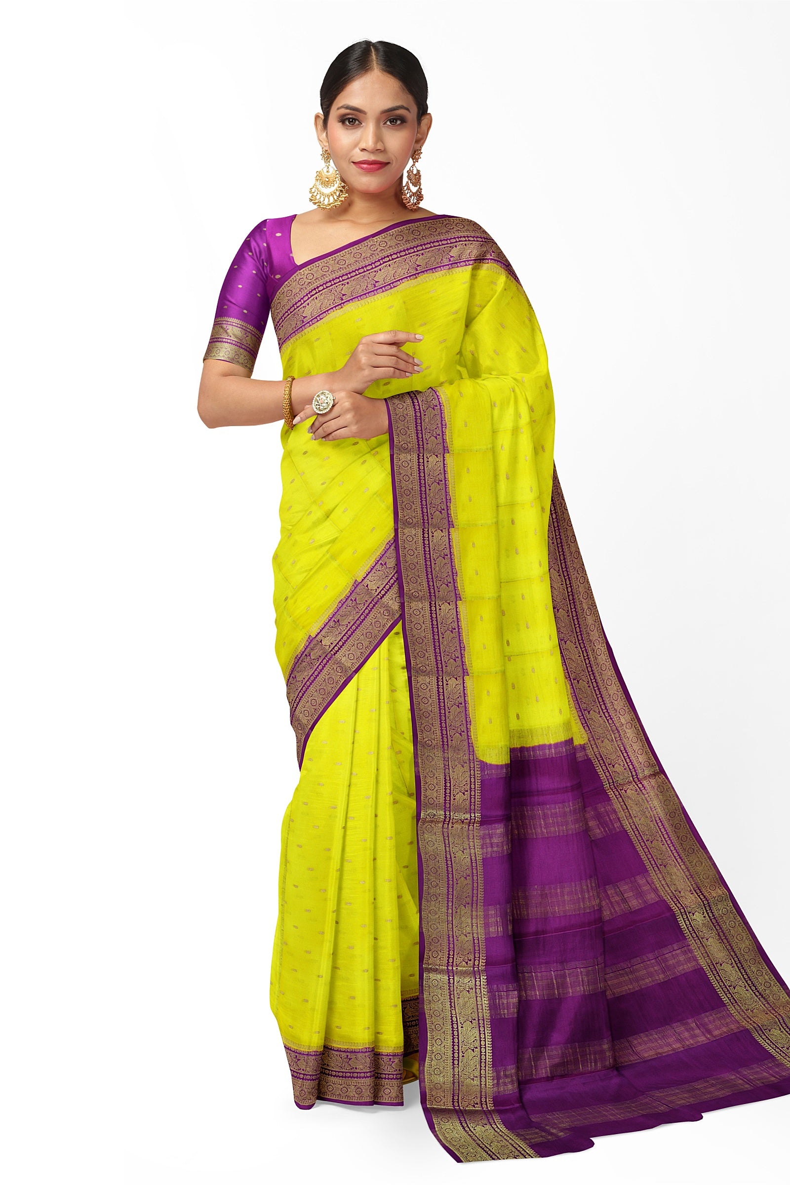 Buy Women's Beautiful Yellow Coloured Cotton Crepe Saree With Unsticthed  Blouse at Amazon.in