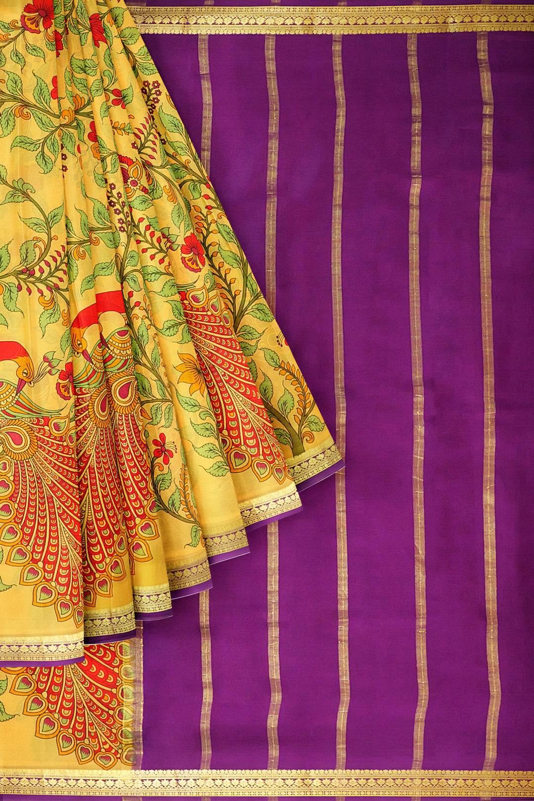 Kalamkari Print Pure Mysore Crepe Silk Saree