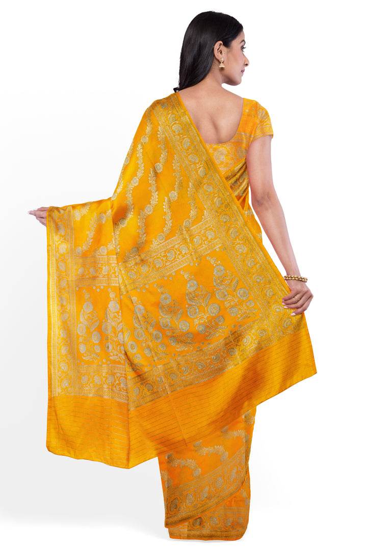 YELLOW COLOUR BLENDED KATAN SILK BANARASI HANDLOOM SAREE - ATHARVA