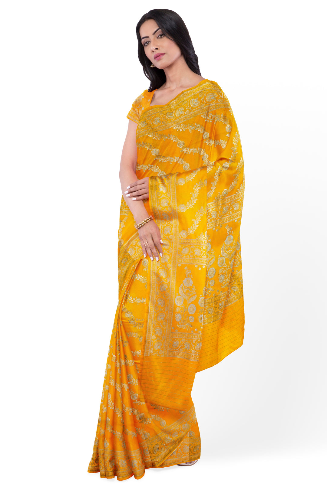 YELLOW COLOUR BLENDED KATAN SILK BANARASI HANDLOOM SAREE