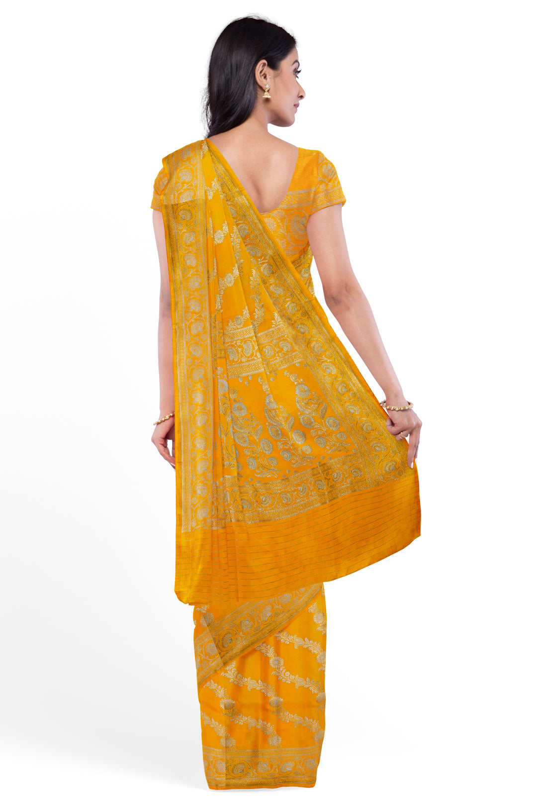 YELLOW COLOUR BLENDED KATAN SILK BANARASI HANDLOOM SAREE - ATHARVA