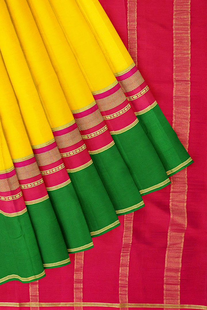 Yellow Pure Mysore Crepe Silk 3D Saree | SILK MARK CERTIFIED