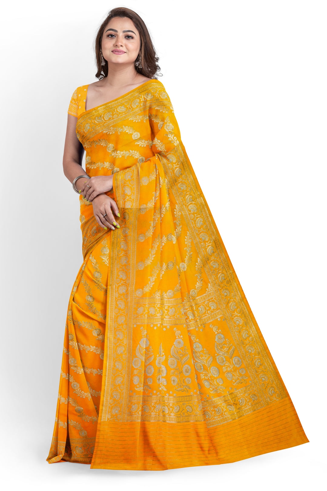 YELLOW COLOUR BLENDED KATAN SILK BANARASI HANDLOOM SAREE