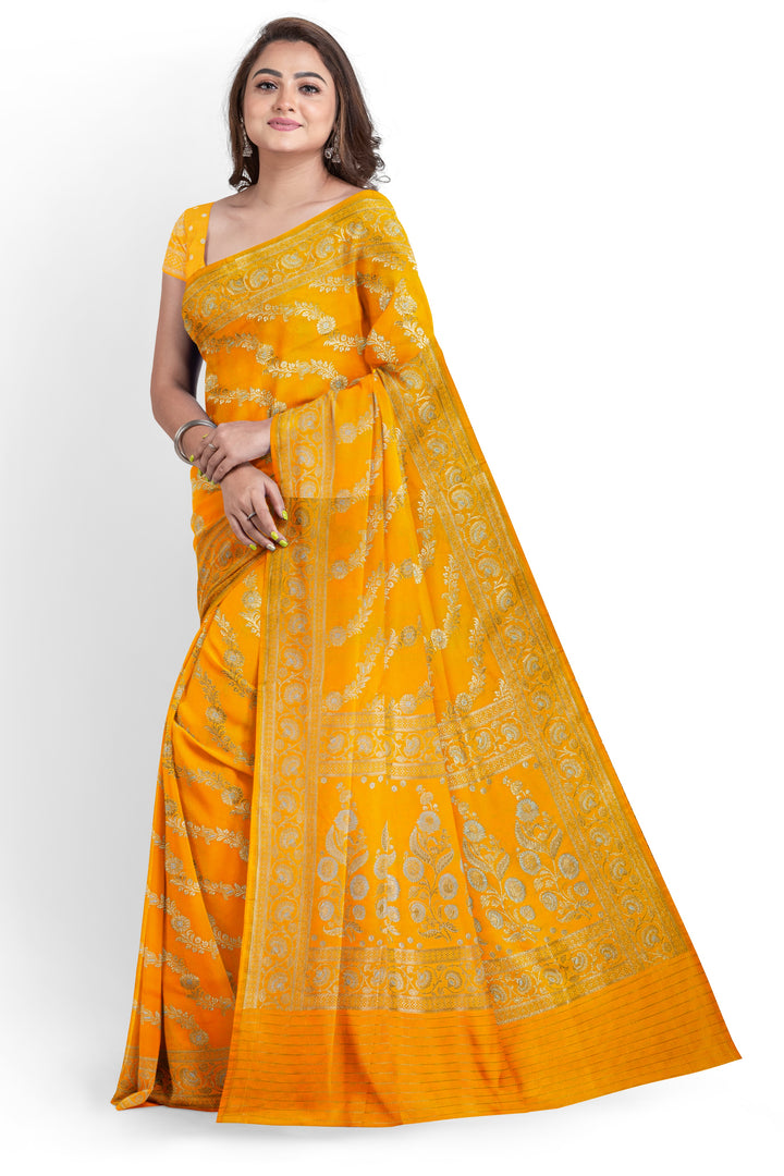 YELLOW COLOUR BLENDED KATAN SILK BANARASI HANDLOOM SAREE