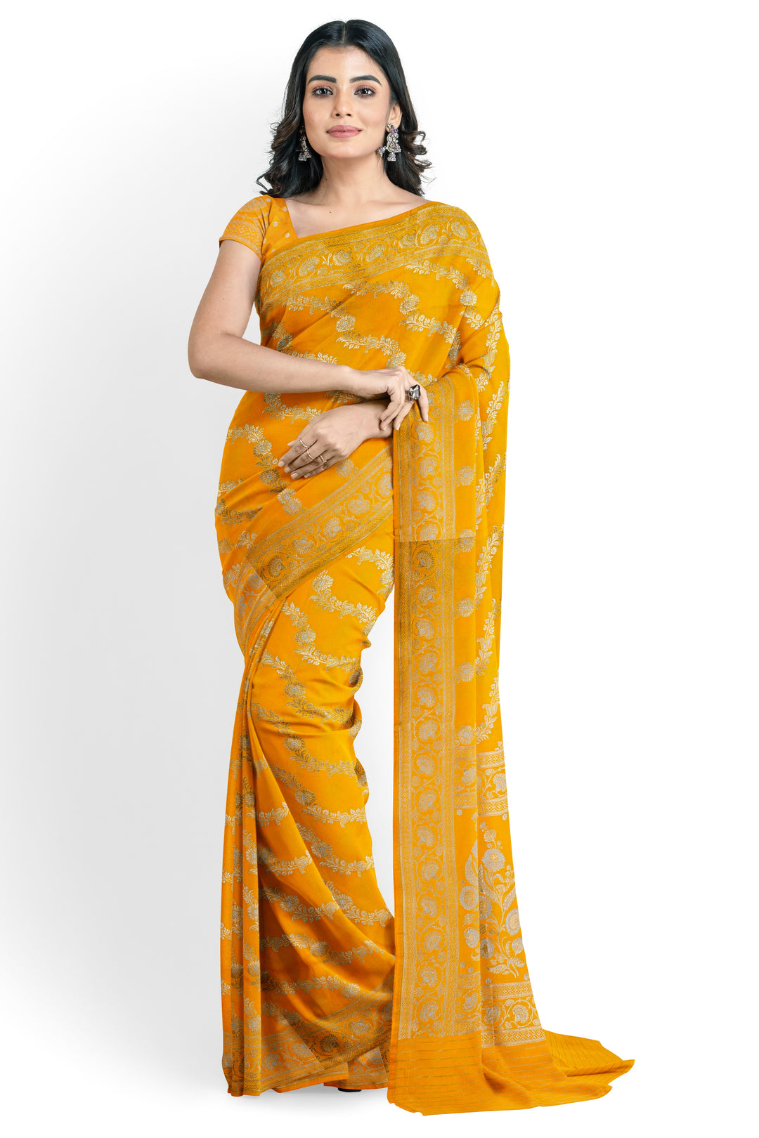 YELLOW COLOUR BLENDED KATAN SILK BANARASI HANDLOOM SAREE - ATHARVA