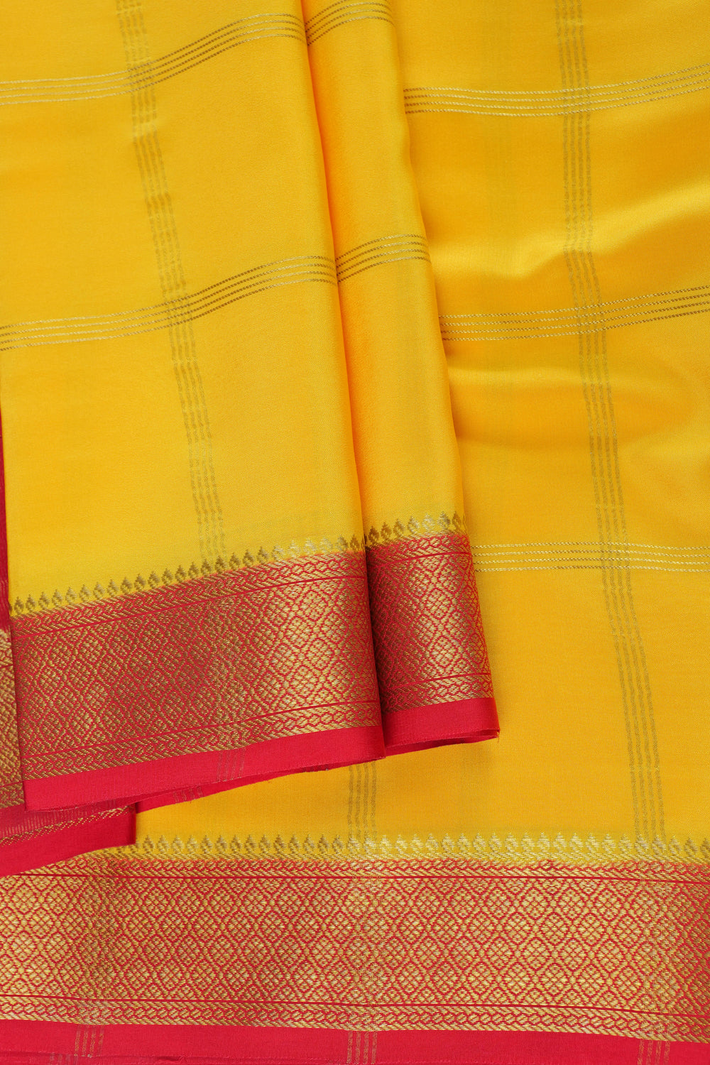 Yellow Mysore Saree with Contrasting Red Border