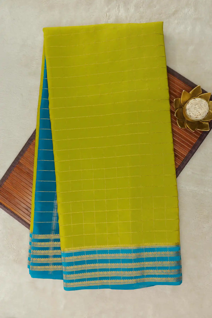 Yellow Mysore Silk Saree with Blue Gold Border