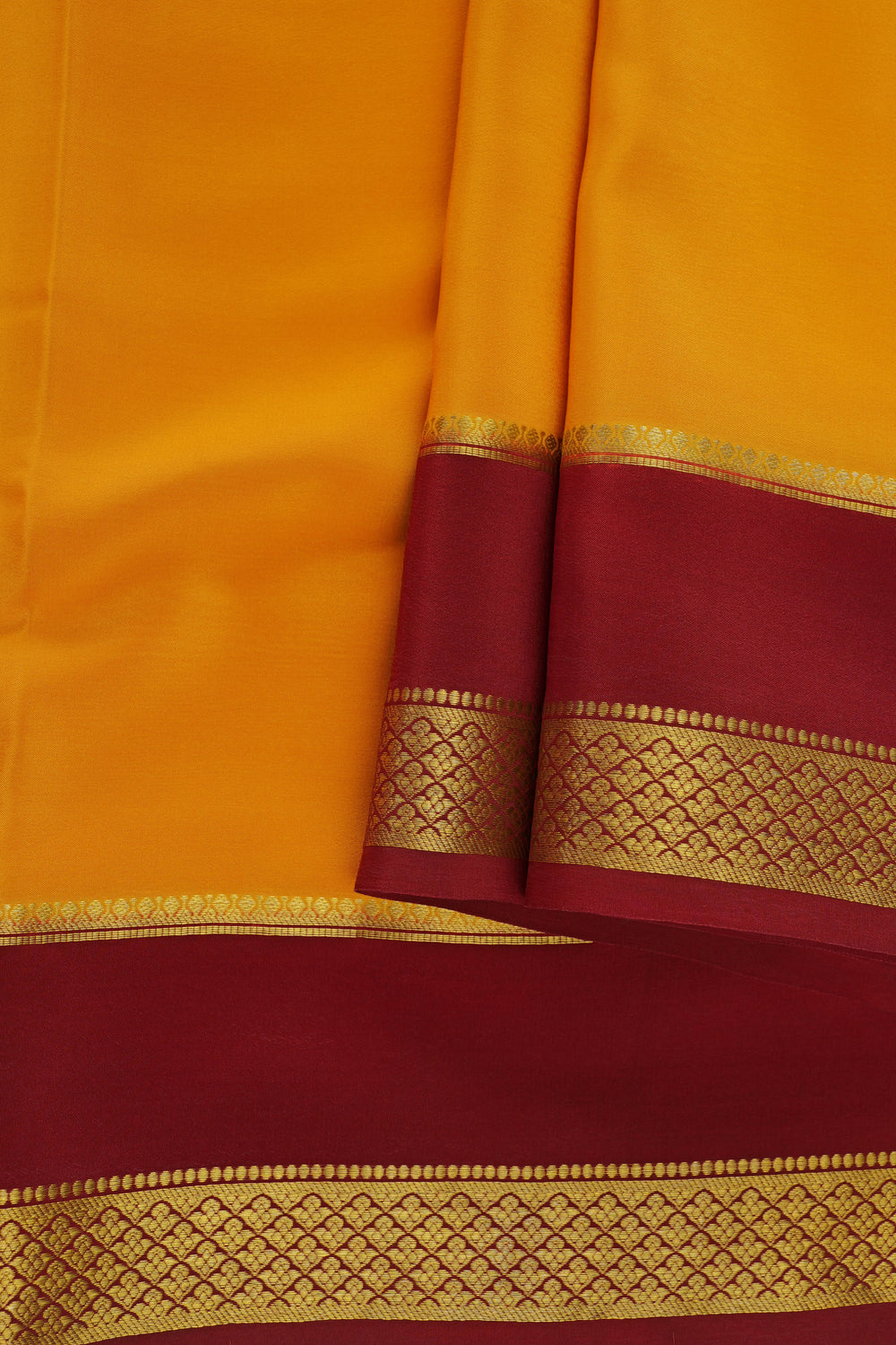 Yellow Mysore Silk Saree with Contrasting Maroon