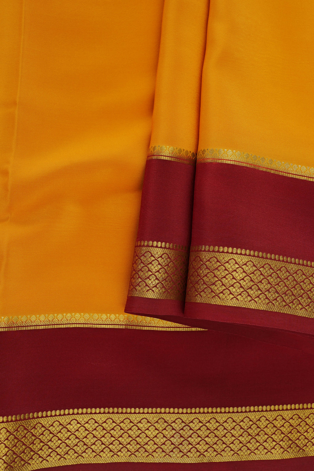 Yellow Mysore Silk Saree with Contrasting Maroon