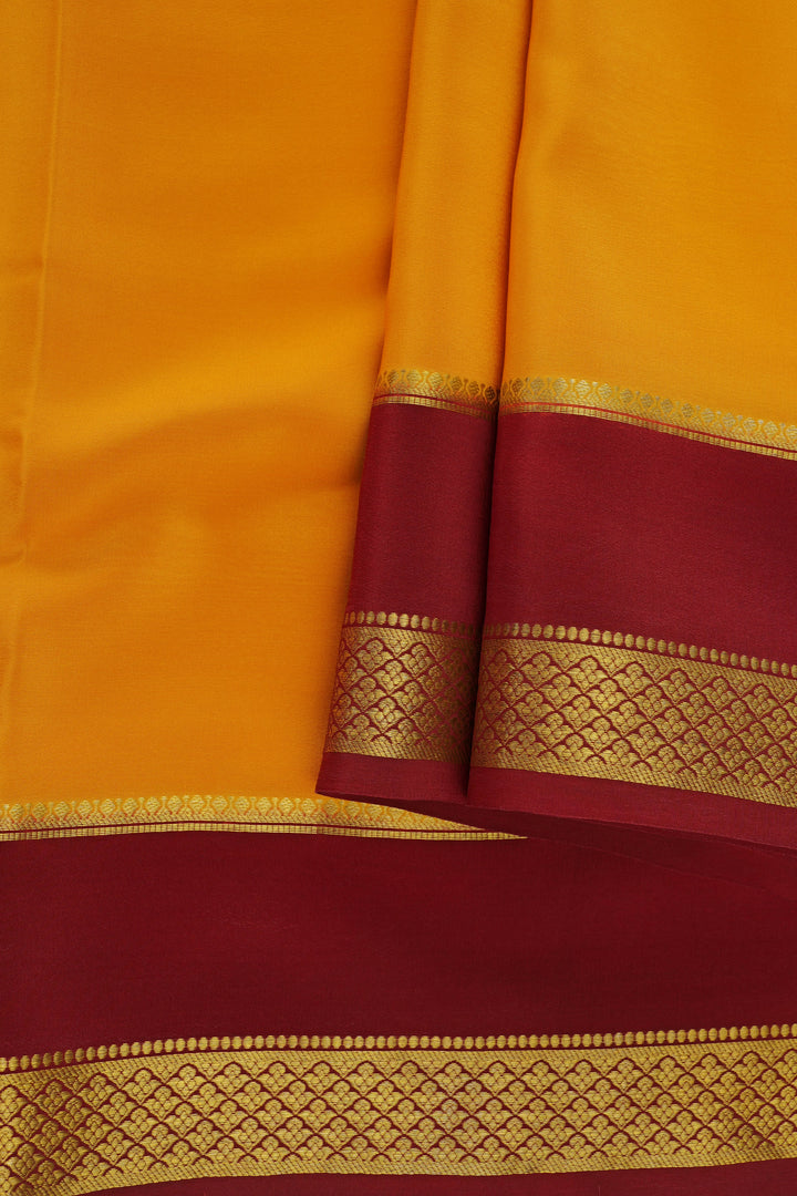 Yellow Mysore Silk Saree with Contrasting Maroon