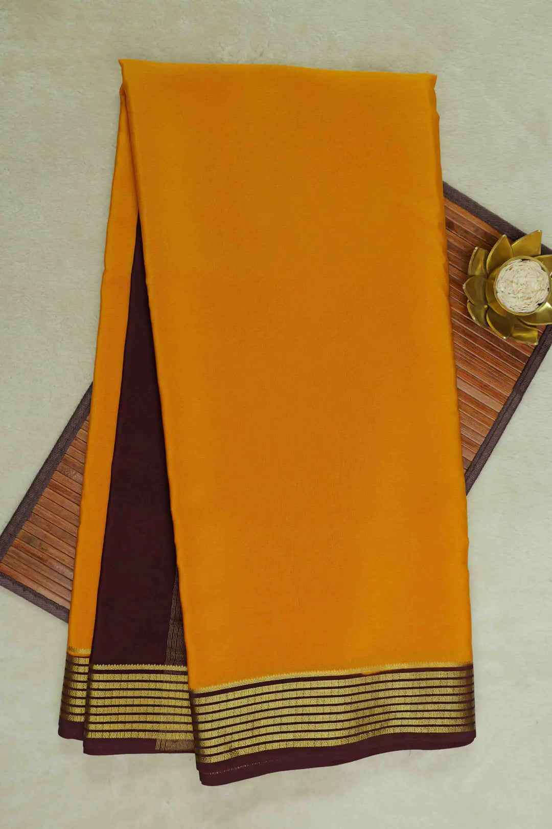 Yellow Mysore Silk Saree with Maroon Border