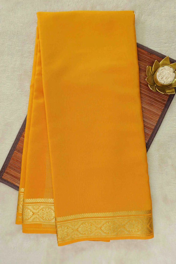 Yellow Mysore Silk Saree with gold zari border