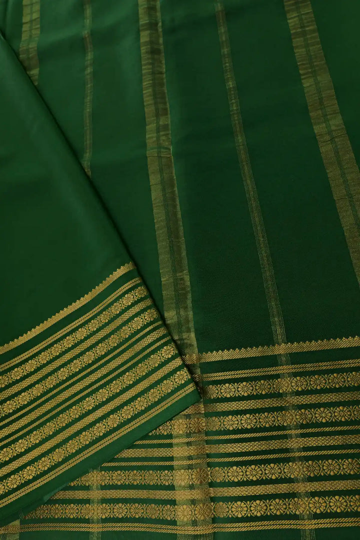 Yellow Mysore silk saree with contrast green pallu