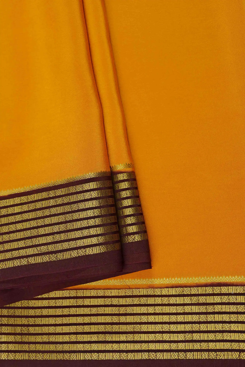Yellow Pure Mysore Silk Sarees with Maroon and Gold Border