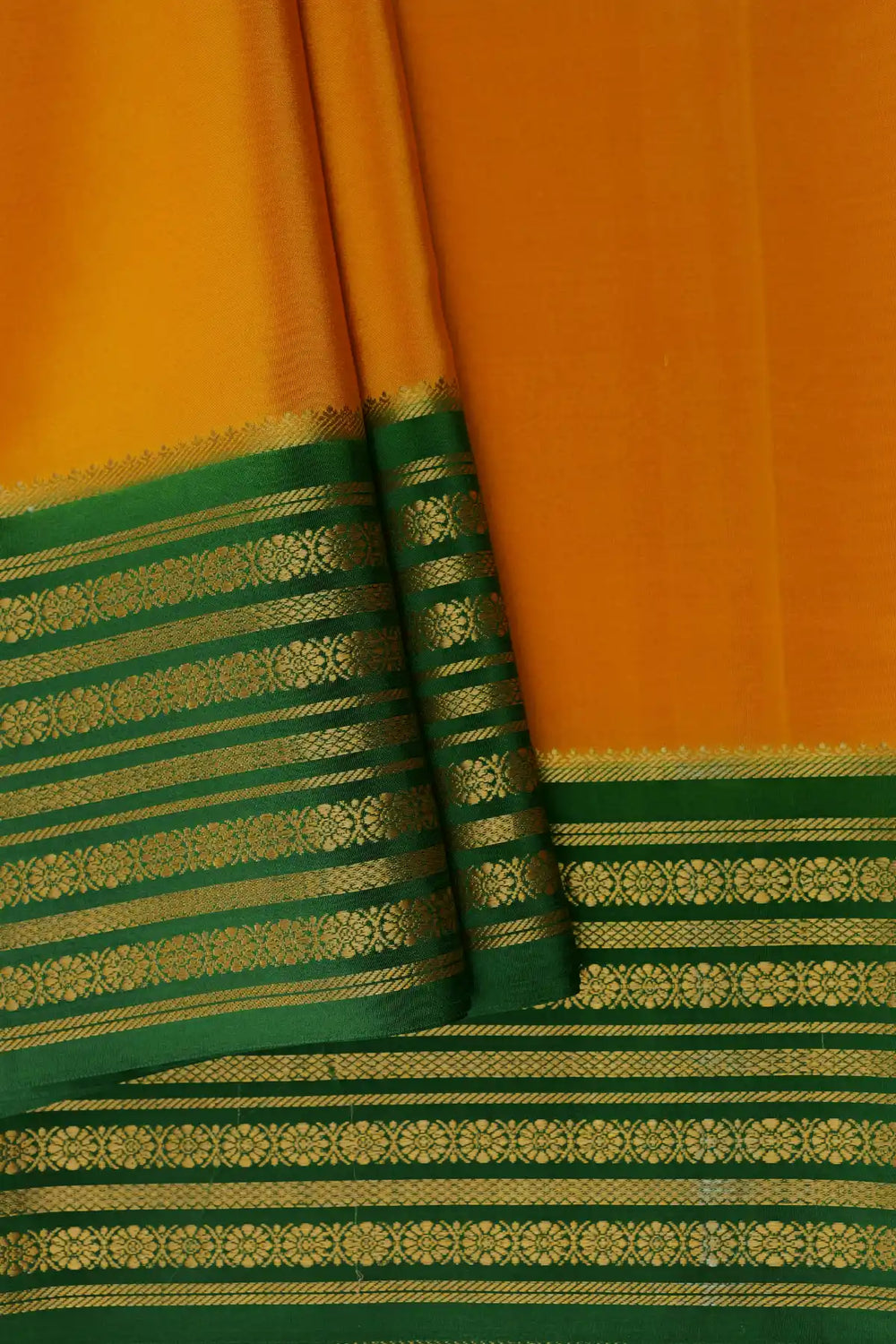 Yellow Pure Mysore silk saree with green border