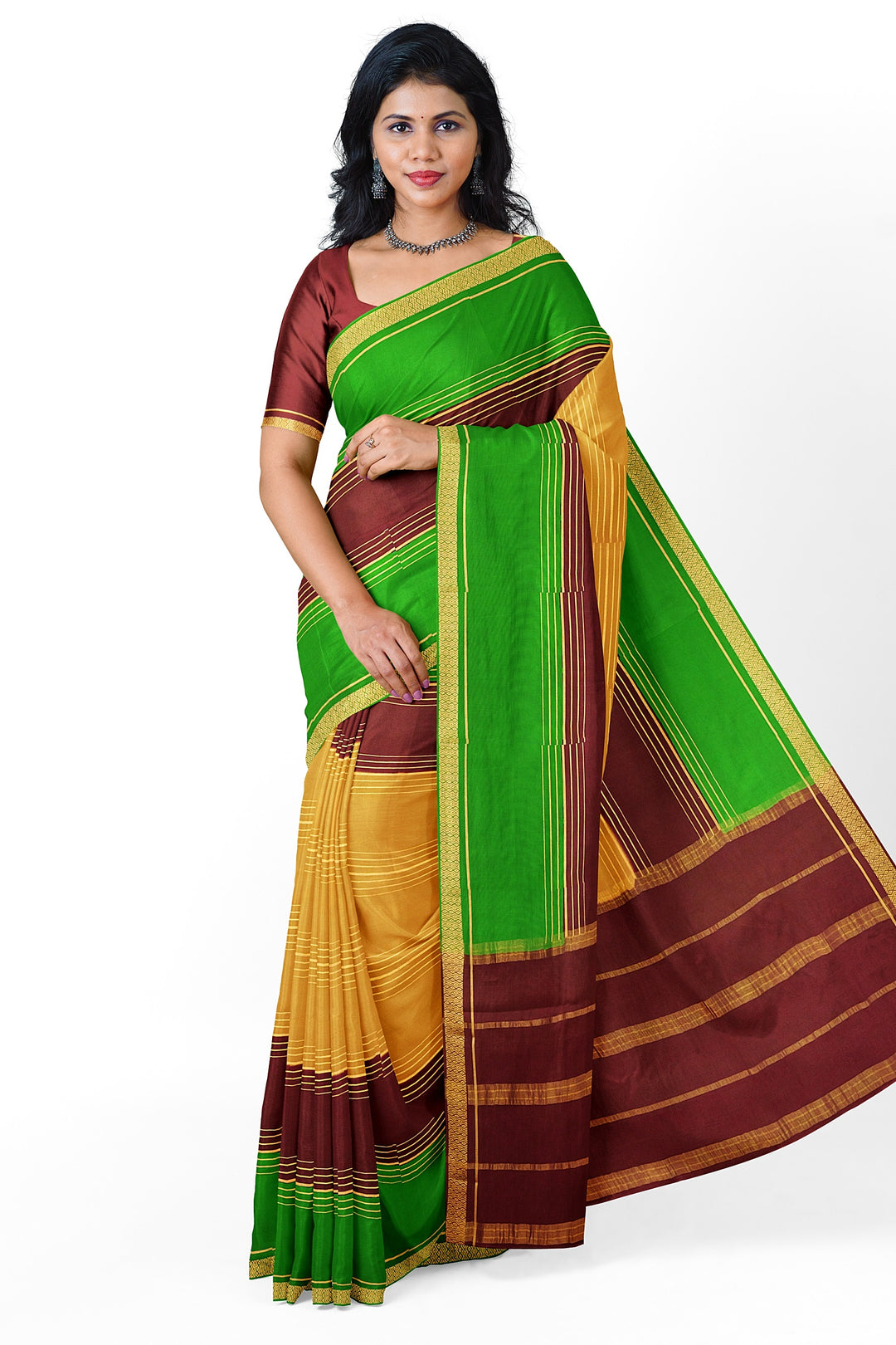 Golden Pure Mysore Crepe Silk 3D Saree | SILK MARK CERTIFIED - ATHARVA