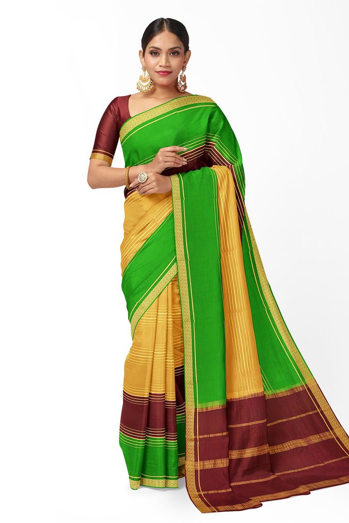 Golden Pure Mysore Crepe Silk 3D Saree | SILK MARK CERTIFIED - ATHARVA