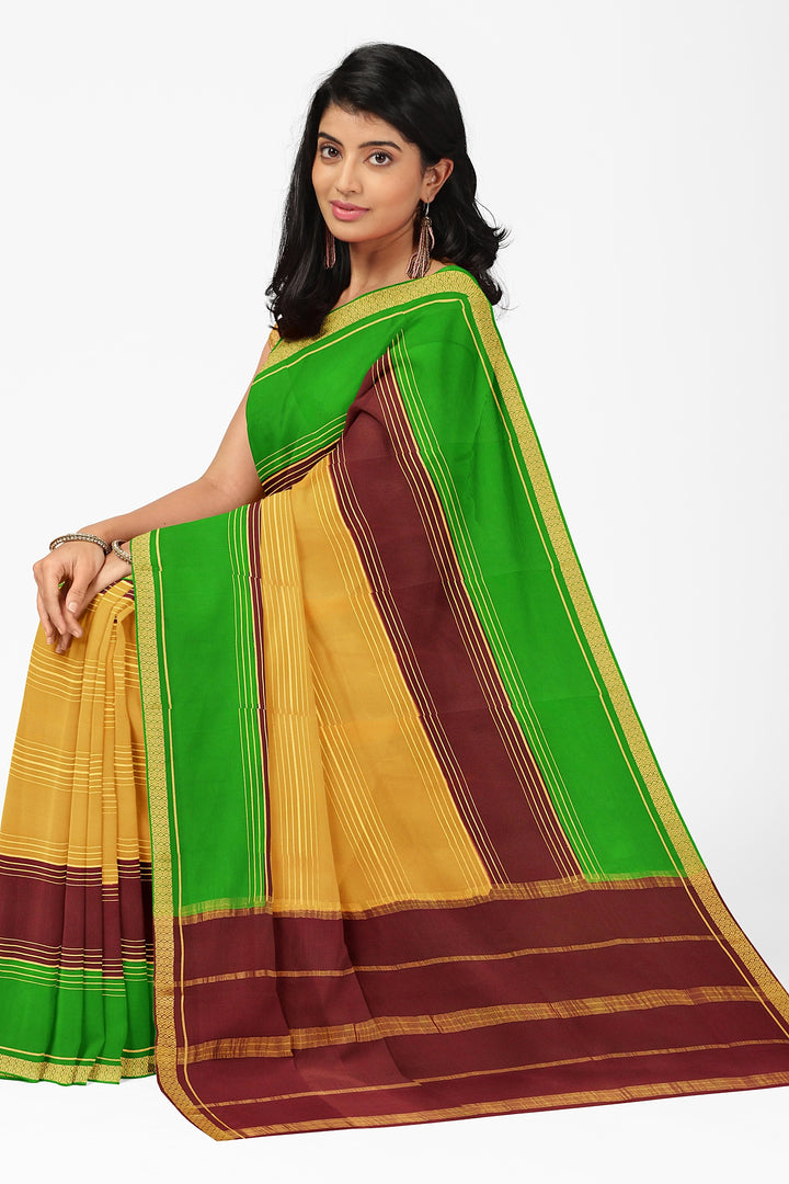 Golden Pure Mysore Crepe Silk 3D Saree | SILK MARK CERTIFIED - ATHARVA