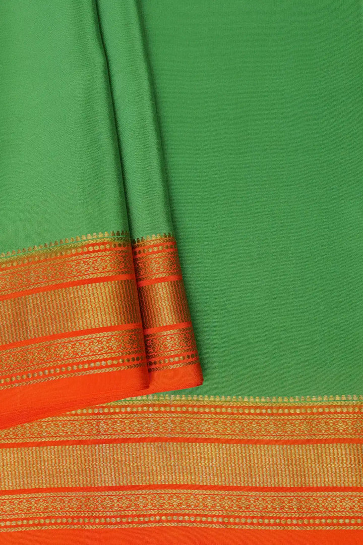 best online mysore silk sarees in green and orange with gatti border