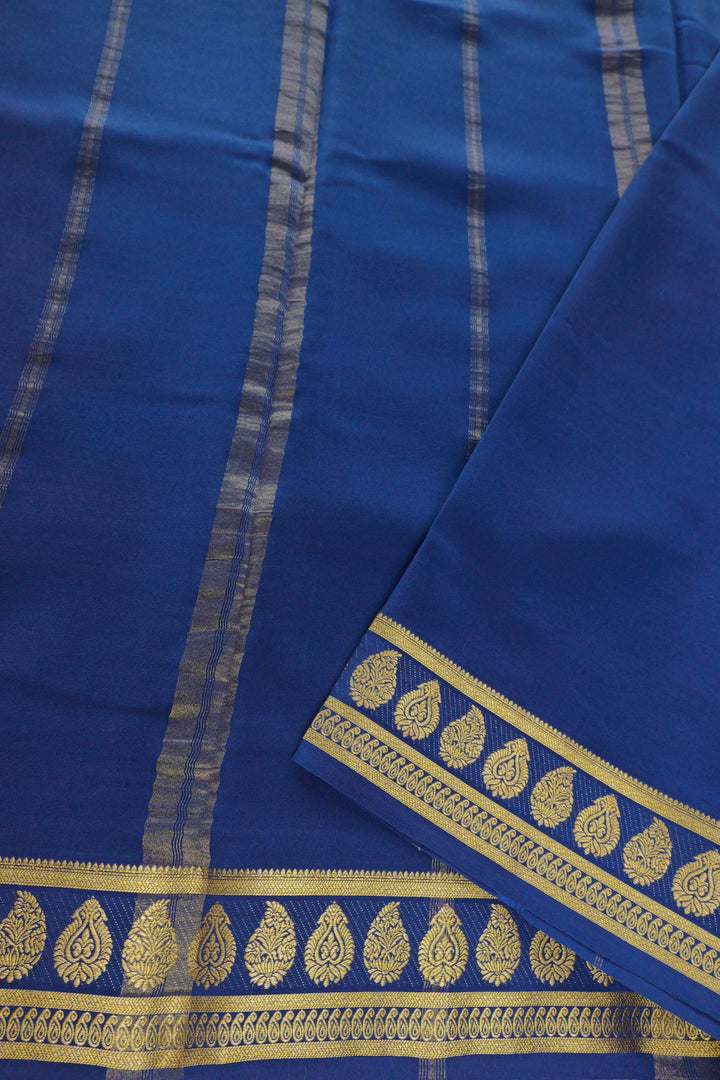 blue Mysore silk saree with golden woven border and pallu