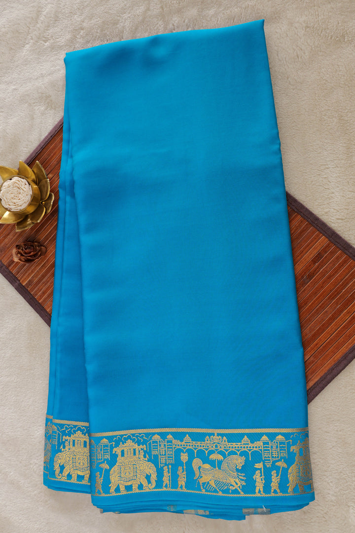 blue Mysore silk saree with temple border