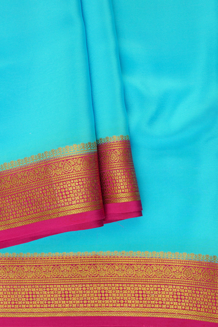 blue mysore silk saree with contrast red