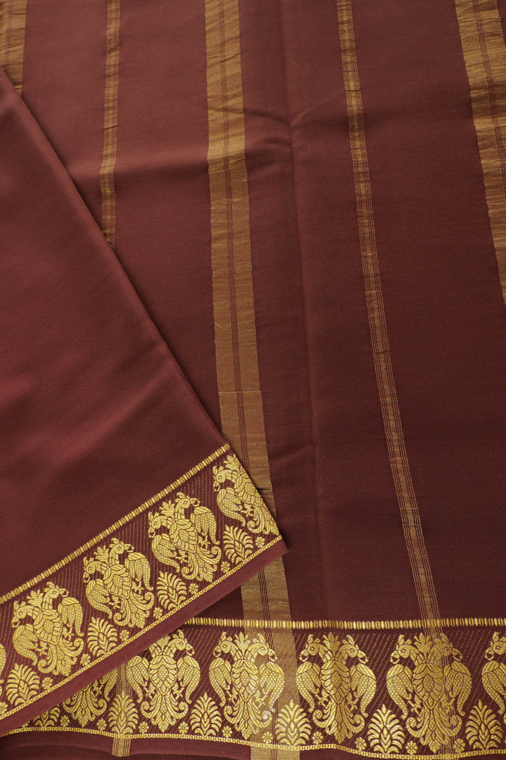 brown pallu in mysore silk sarees with gold patterns