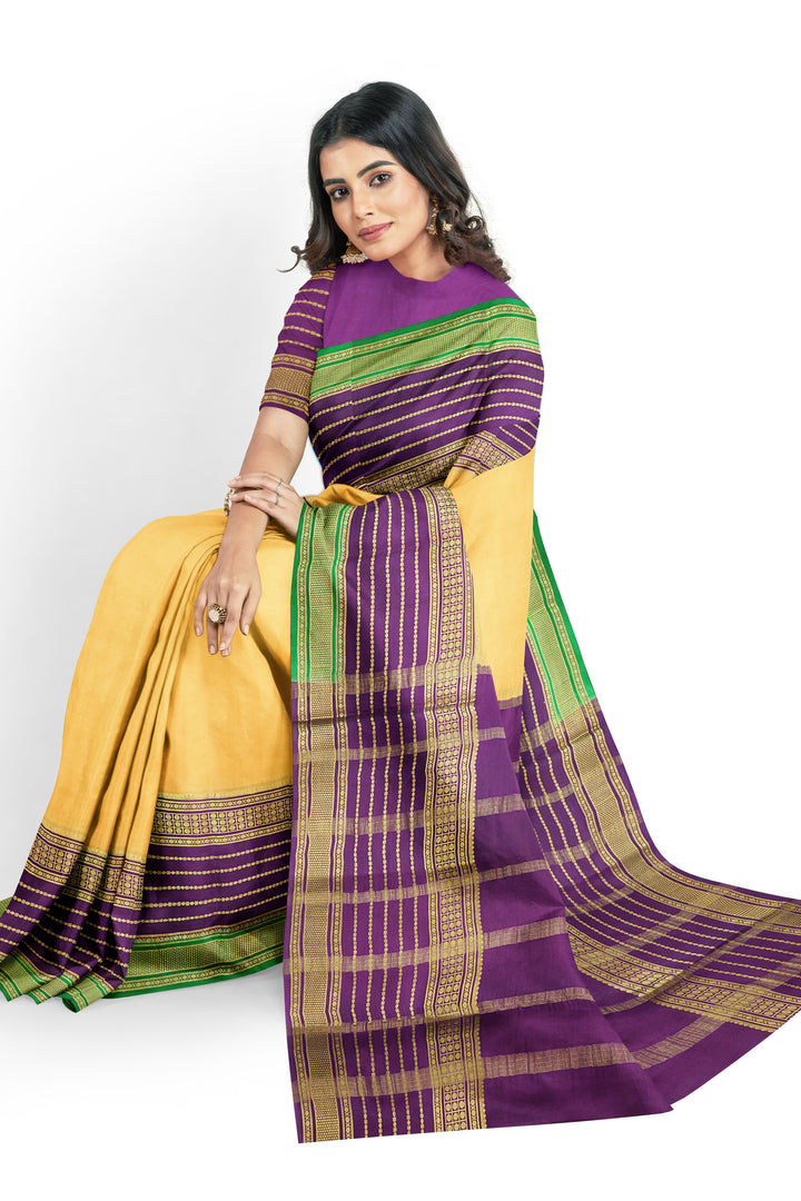 Creamish Pure Mysore Crepe Silk 3D Saree | SILK MARK CERTIFIED