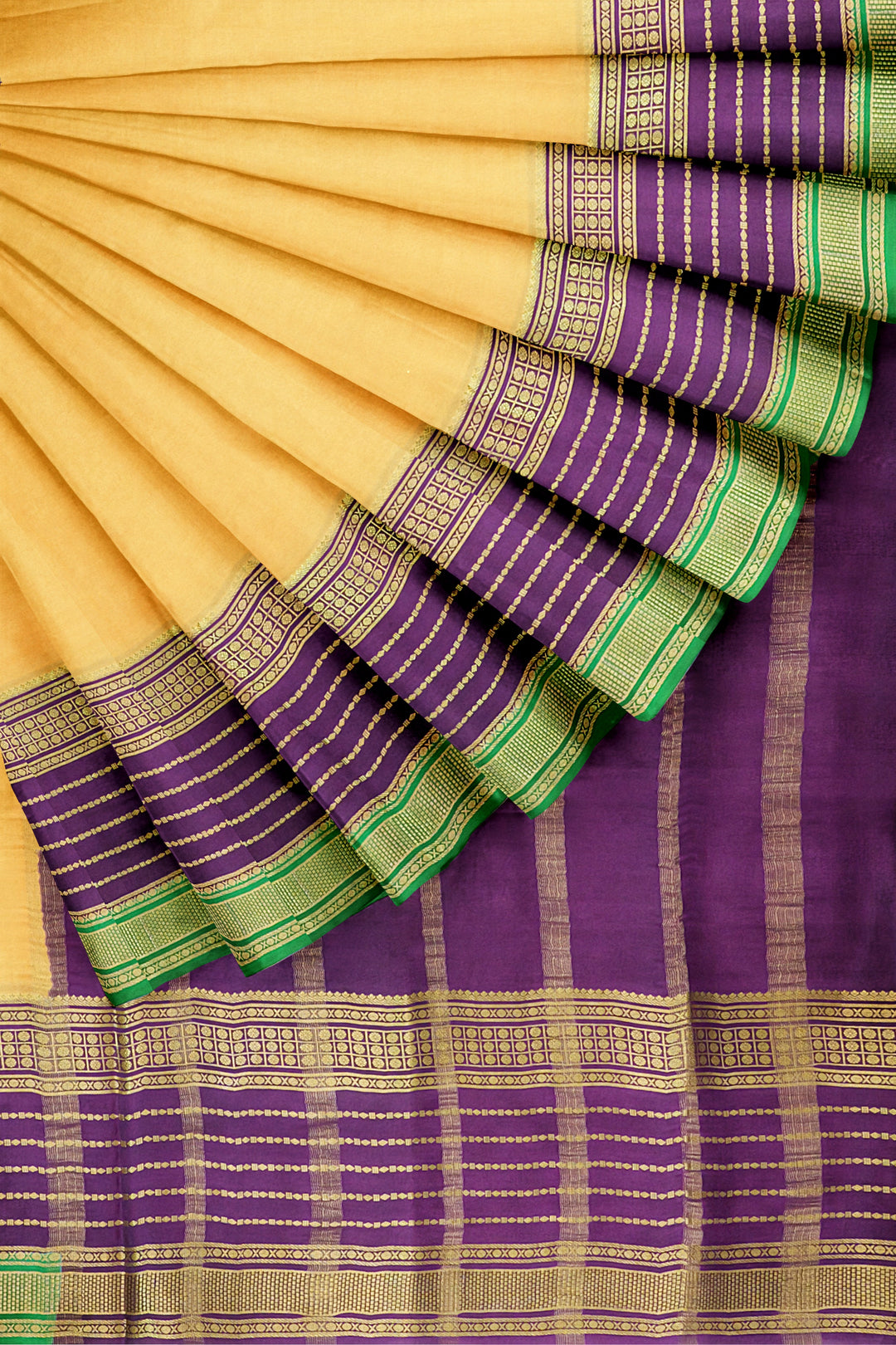 Creamish Pure Mysore Crepe Silk 3D Saree | SILK MARK CERTIFIED