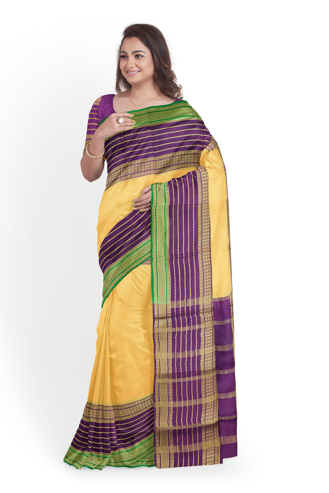 Creamish Pure Mysore Crepe Silk 3D Saree | SILK MARK CERTIFIED