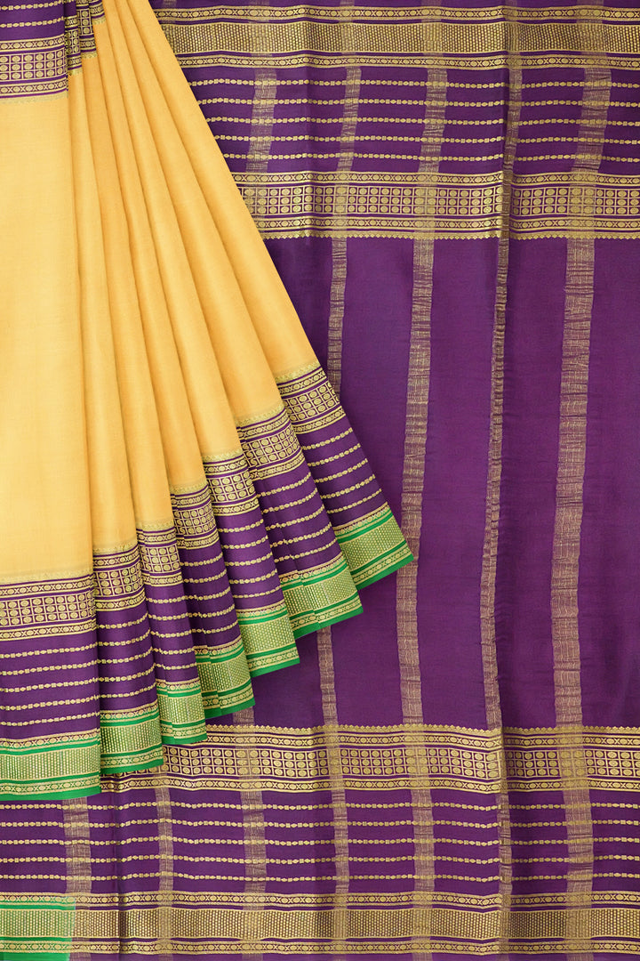 Creamish Pure Mysore Crepe Silk 3D Saree | SILK MARK CERTIFIED