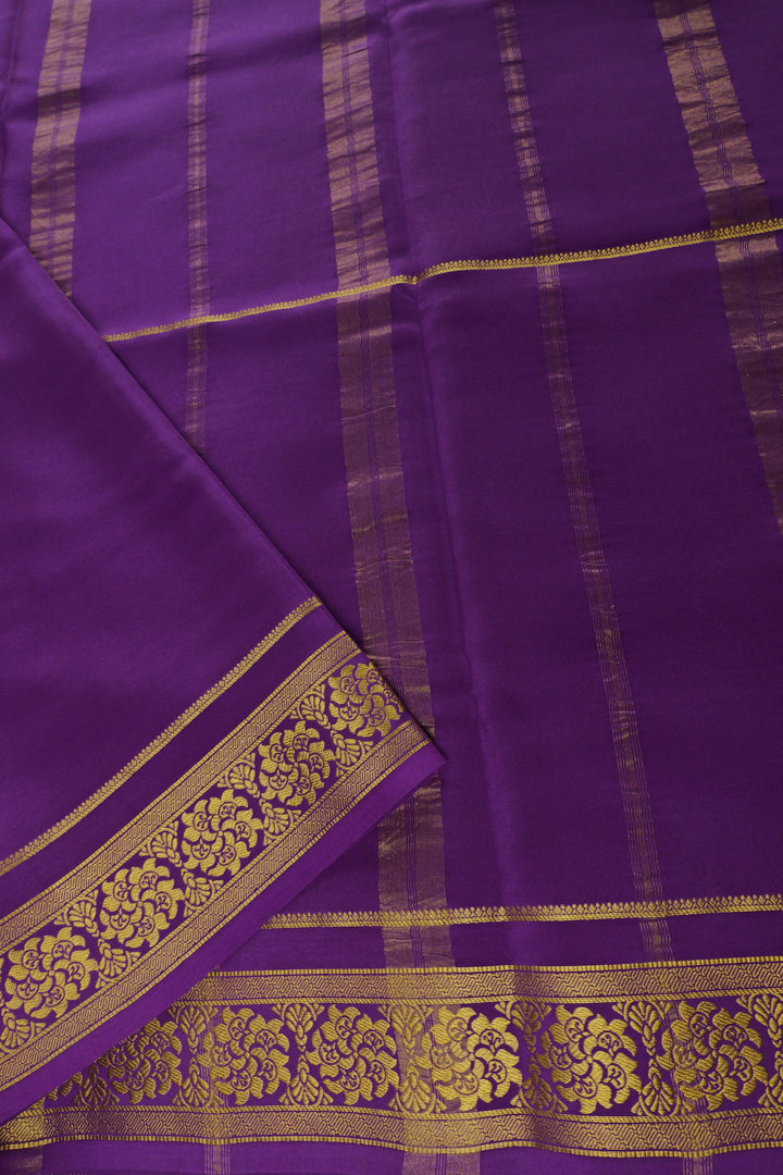  cream Mysore Silk Saree with contrast purple pallu