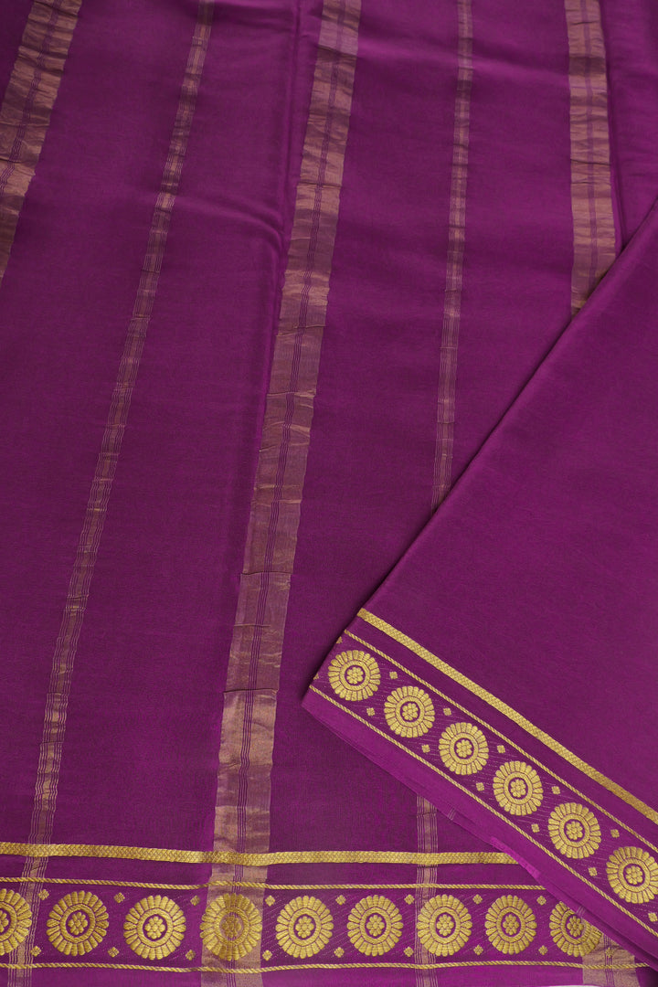 cream Mysore silk saree with contrast purple blouse