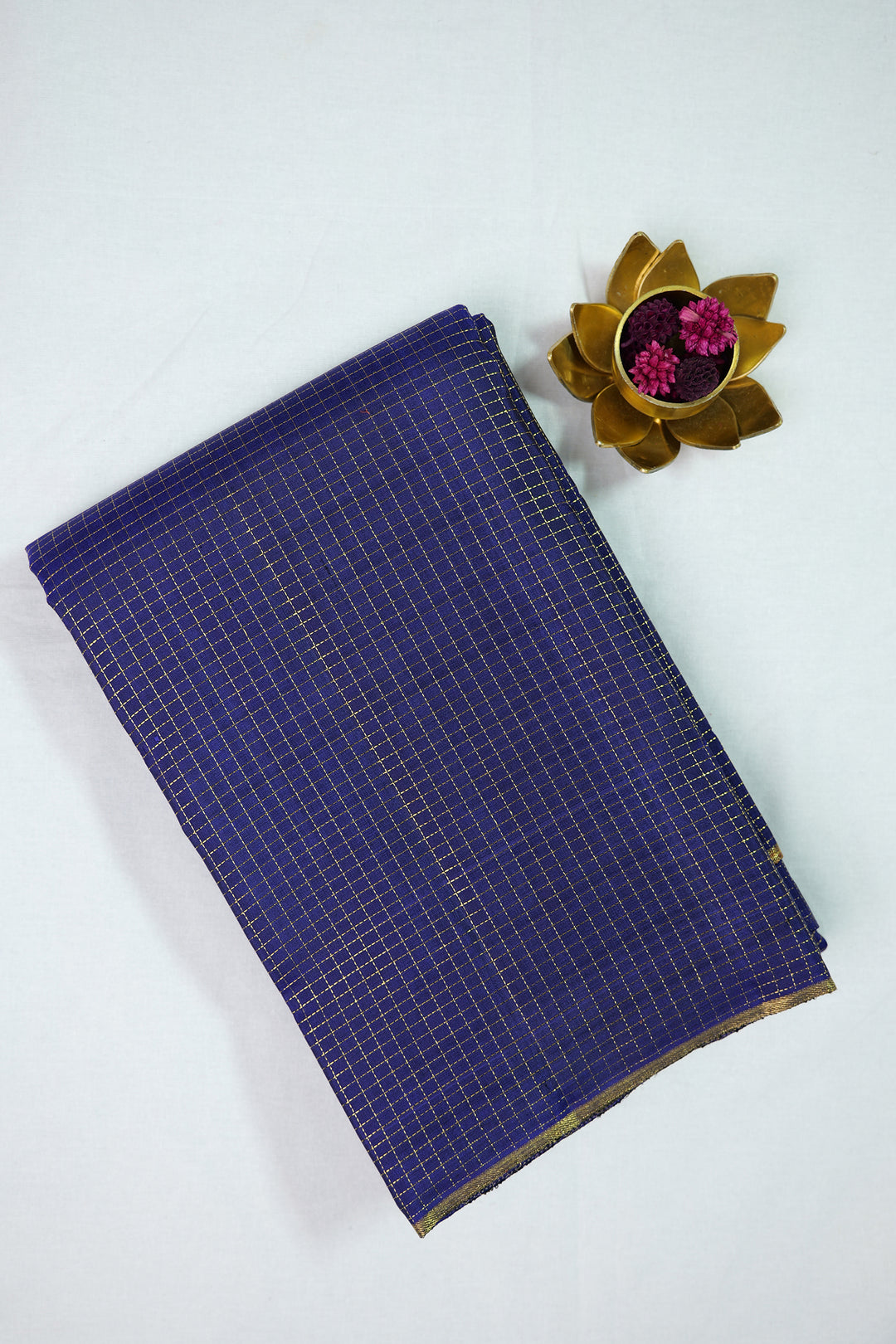 DARK INDIGO GOLD ZARI CHECKS KANCHIPURAM SILK SAREE |ATHARVA - ATHARVA