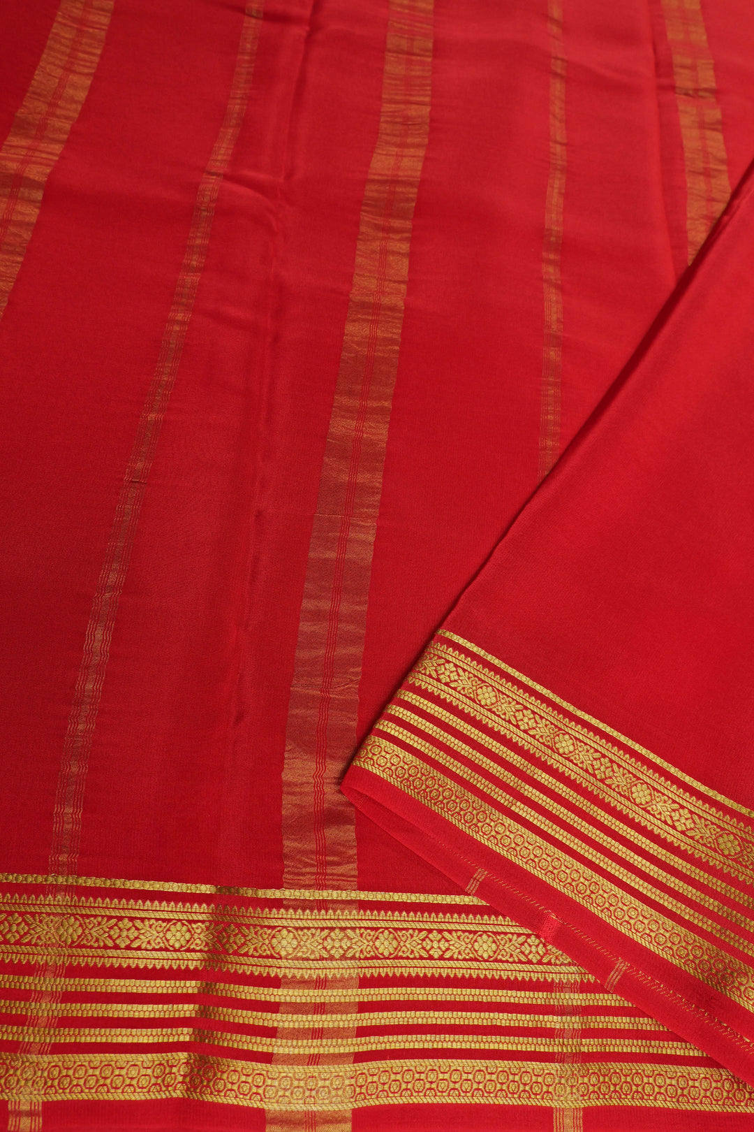 gold Lace zari mysore silk_sarees in mustered and red pallu