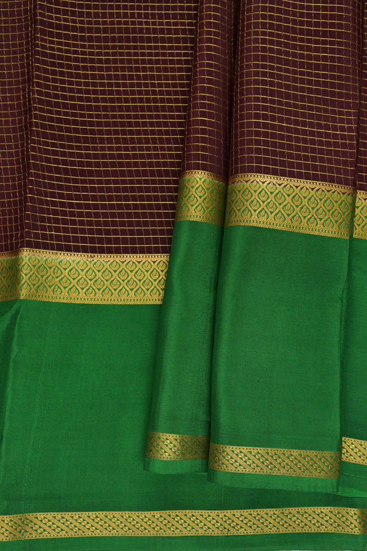 gold lace Mysore silk saree in brown and green