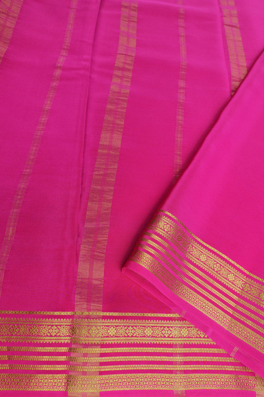gold lace mysore silk sarees in purple with contrast pink pallu