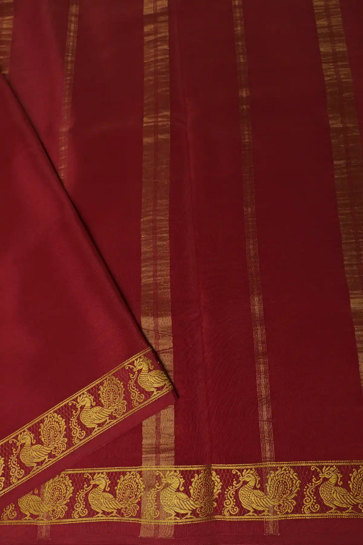 gold yellow mysore silk saree with brown peacock pallu