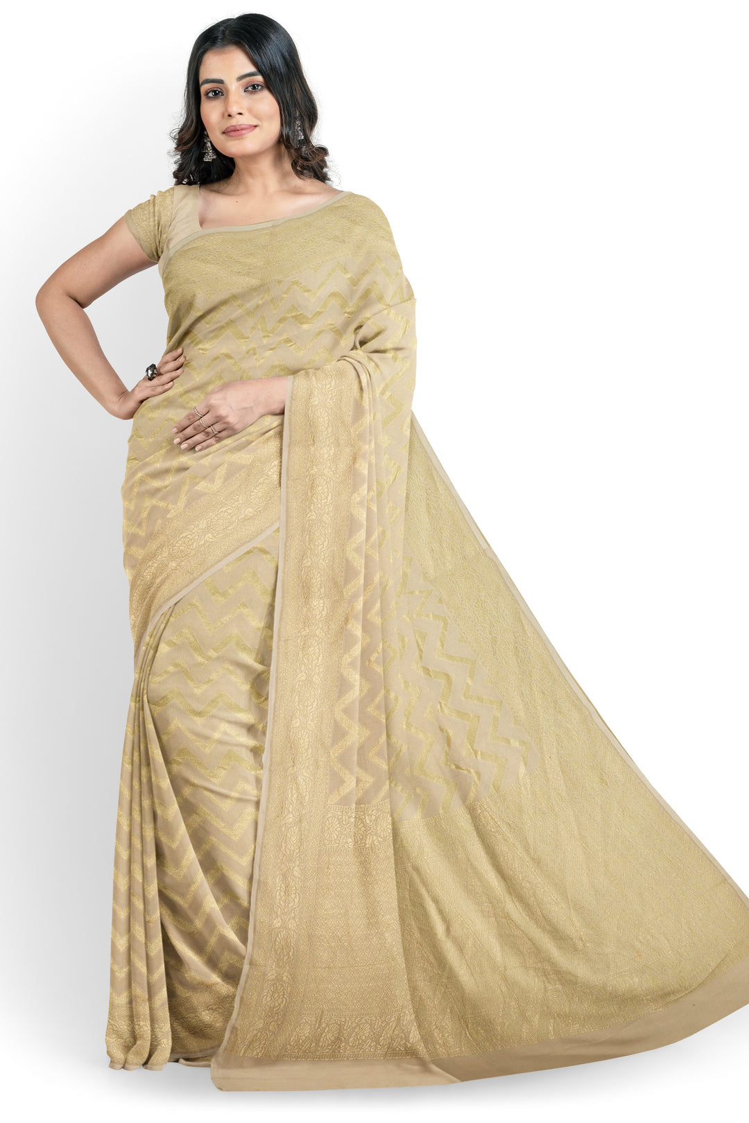 WHITE RANGKAT KHADDI GEORGETTE BANARASI SAREE | SILK MARK - ATHARVA