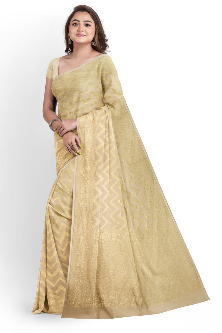 White Colour Rangkat Khaddi Georgette Handloom Banarasi Saree | SILK MARK CERTIFIED