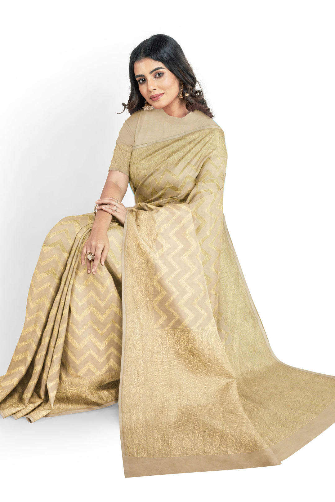 WHITE RANGKAT KHADDI GEORGETTE BANARASI SAREE | SILK MARK - ATHARVA