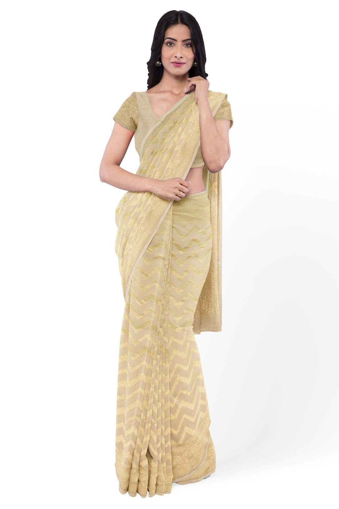 White Colour Rangkat Khaddi Georgette Handloom Banarasi Saree | SILK MARK CERTIFIED