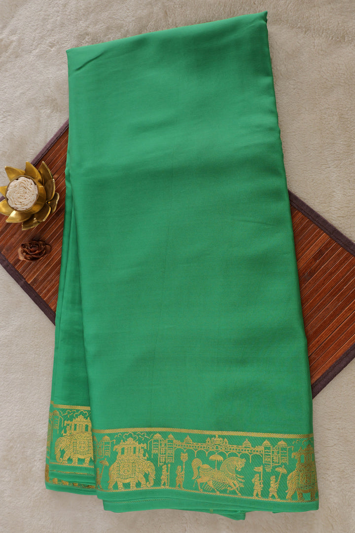 green Mysore silk saree with temple border