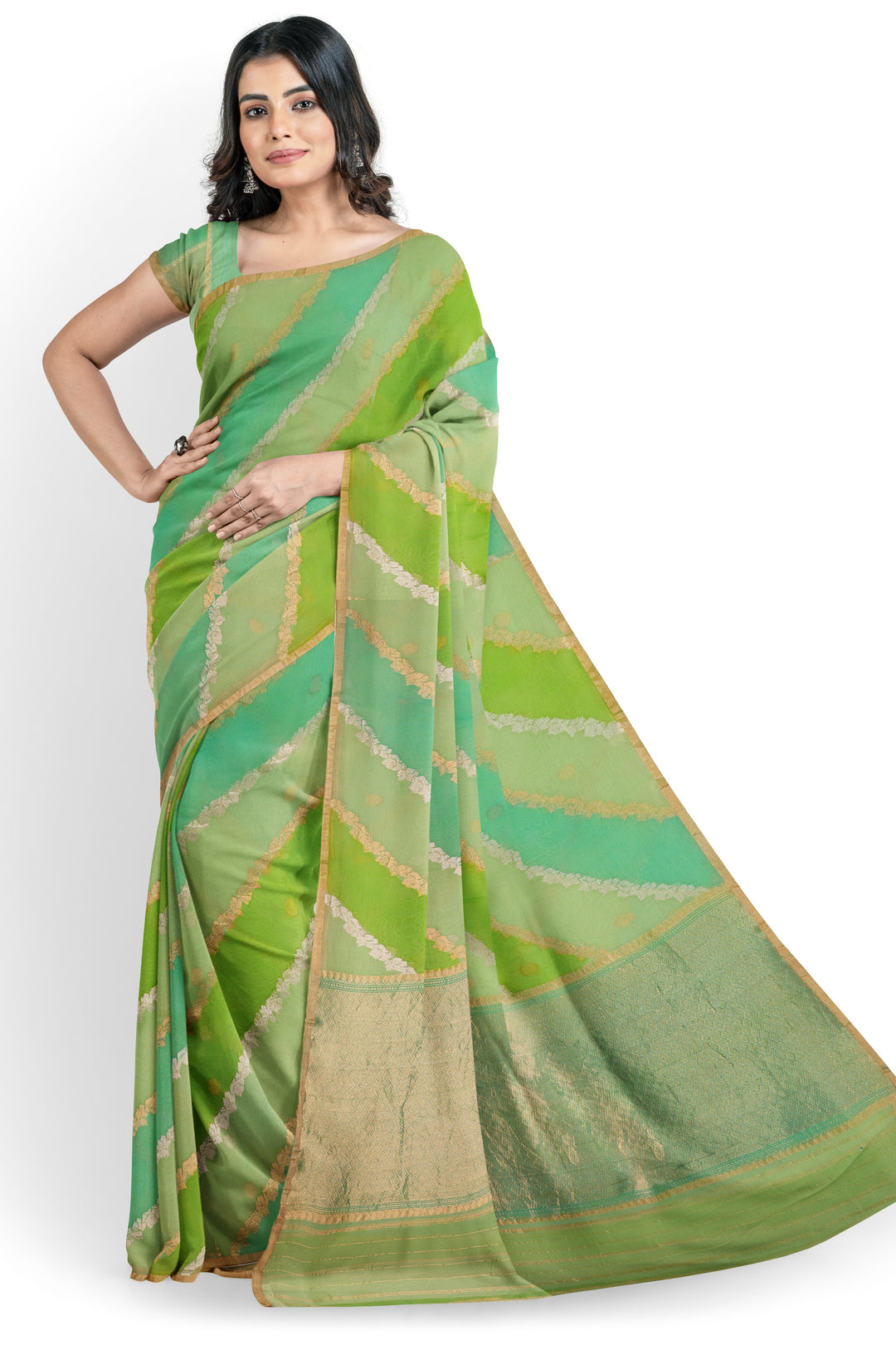 GREEN COLOUR ORGANZA BANARASI WITH RANGKAT WEAVING HANDLOOM SAREE