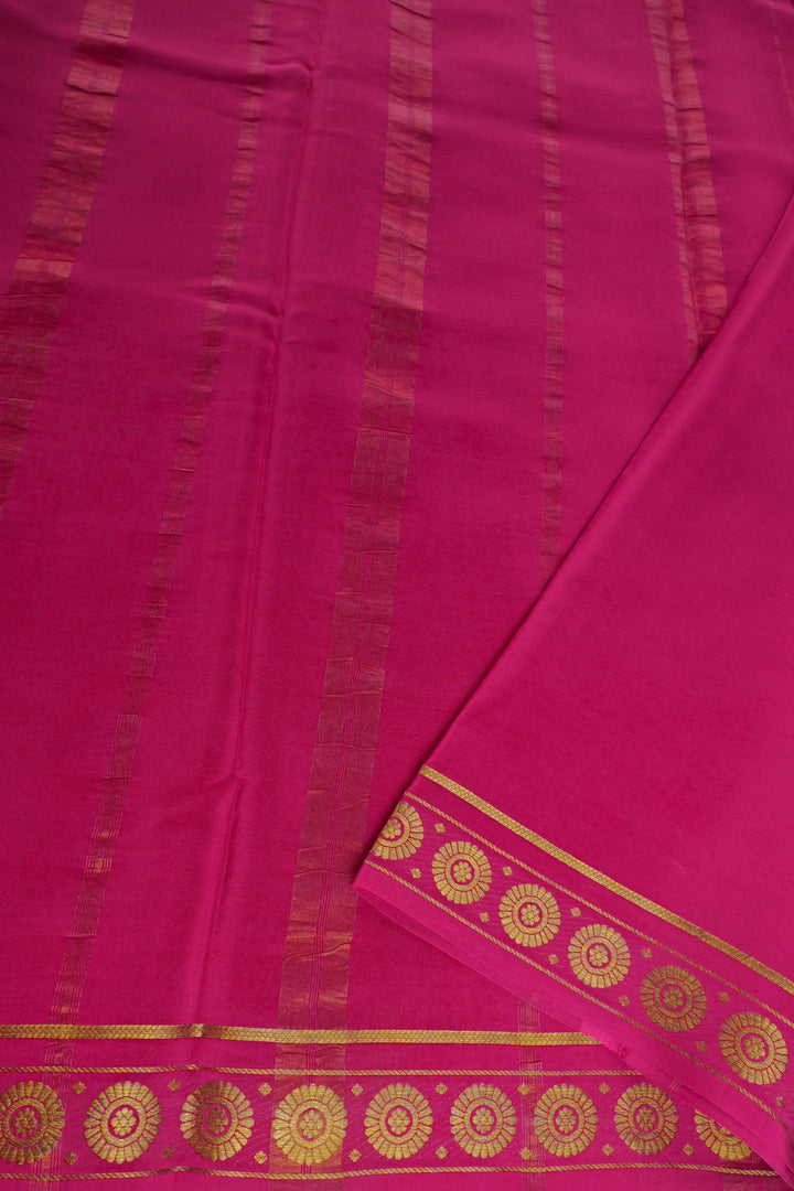 ime yellow Mysore silk saree with contrast pink border and simple pallu
