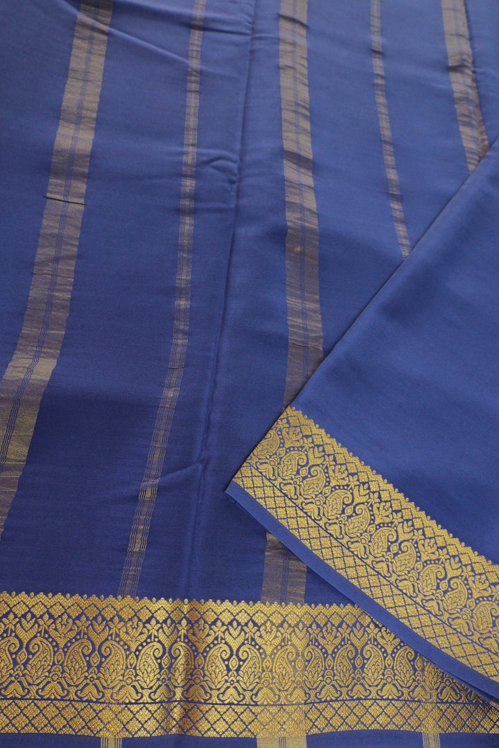  light blue Mysore silk saree with a contrasting navy blue pallu 