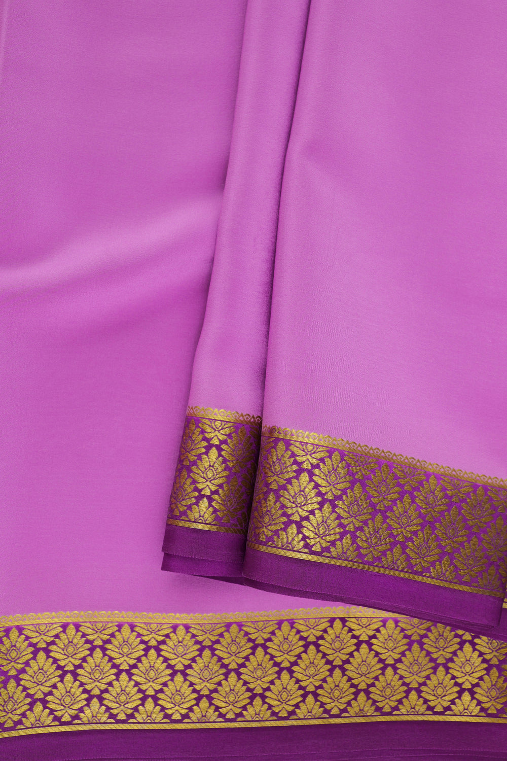 light purple Mysore silk saree with golden woven border