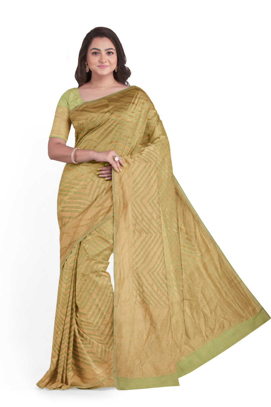 Pastel Moss Green Rangkat Khaddi Georgette Handloom Banarasi Saree | SILK MARK CERTIFIED